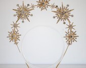 Gold Starburst Halo Crown, Celestial Crystal Headband, Star Bridal Tiara, Rhinestone Sunburst Headpiece, Festival Hair Accessories, Panmilli — image 5