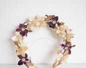 Floral Halo Crown, Purple Gold Flowers, Celestial Wedding Tiara, Baroque Bridal Headpiece — image 4