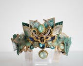 Handmade Egyptian Scarab Crown by PANMILLI - Green Goddess Tiara, Art Deco Lotus Headpiece, Elven Bridal Crown, Fantasy Cosplay Headdress — image 2