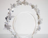 Silver Butterfly Crystal Halo Crown – Whimsical Wedding Tiara, Lightweight Hair Accessory — image 7