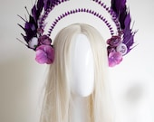 Purple Goddess Halo Crown: Floral Feather Headpiece — image 1