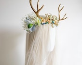 Enchanted Forest Fairy Crown: Golden Antlers, Rhinestones & Faux Florals — image 3