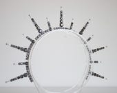 Black Crystal Sunburst Crown - Gothic Halo Headpiece, Celestial Bride Tiara, Dark Queen Spiked Headband, Alt Wedding Hair Piece PANMILLI — image 8