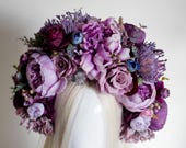 Handcrafted Purple Peony Rose Flower Crown, Boho Bridal Halo, Festival Wreath — image 8