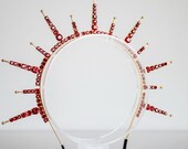 Red Rhinestone Spiked Halo Crown - Gold Sunburst Headpiece - Custom Colors Available - Goddess Queen Tiara - Handmade By Panmilli — image 5