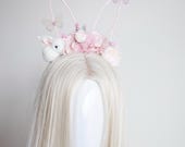 Floral Bunny Ear Headband, Pink Flower Crown, Fairy Cosplay — image 4