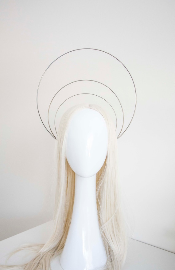 Black Halo Crown – 3 Layer Goddess Headpiece, Bridal Photoshoot
