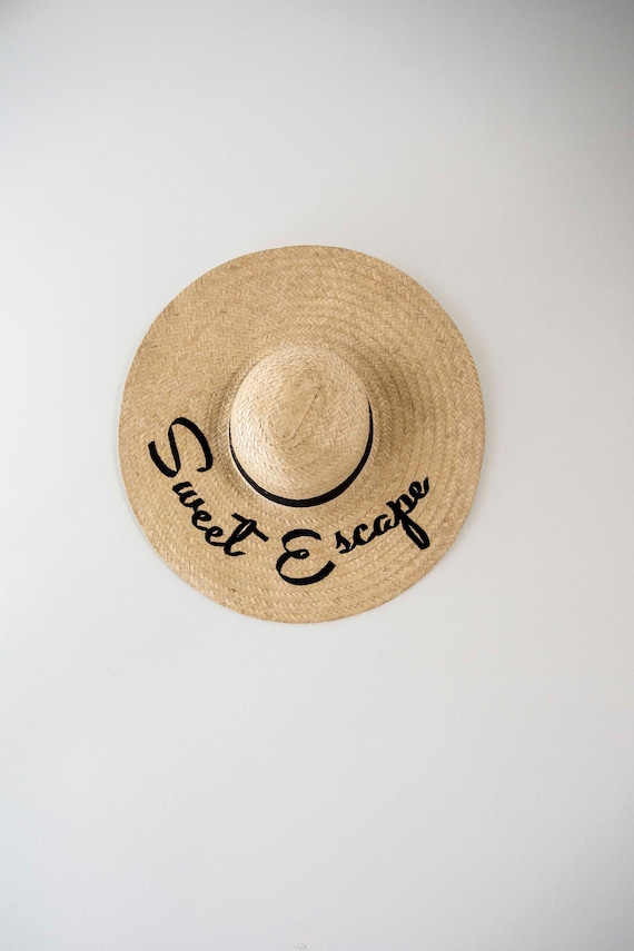 Wide Brim Straw Beach Hat: Sweet Escape Vacation Sun Hat