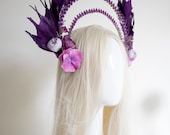 Purple Goddess Halo Crown: Floral Feather Headpiece — image 2