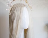 Gold Celestial Starburst Crown - Star Halo Headpiece Rhinestones - Sun Goddess Tiara - Starlit Bridal Hair Accessory - Handmade by Panmilli — image 4