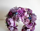 Handcrafted Purple Peony Rose Flower Crown, Boho Bridal Halo, Festival Wreath — image 5