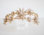 Celestial Gold Star Bridal Crown – Starburst Wedding Headpiece with Pearls, Crystals — image 5