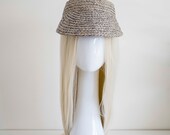 Grey Raffia Straw Sun Visor: Crownless Beach Vacation Cap — image 3