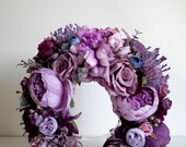 Handcrafted Purple Peony Rose Flower Crown, Boho Bridal Halo, Festival Wreath — image 2