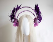 Purple Goddess Halo Crown: Floral Feather Headpiece — image 4
