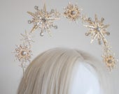 Gold Starburst Halo Crown, Celestial Crystal Headband, Star Bridal Tiara, Rhinestone Sunburst Headpiece, Festival Hair Accessories, Panmilli — image 2