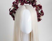 Burgundy Floral Halo Headpiece: Romantic Photoshoot Crown — image 1