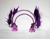 Purple Goddess Halo Crown: Floral Feather Headpiece — image 5