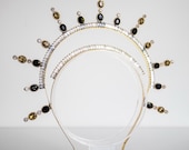 Celestial Halo Crown, Black and Gold Crystal Sunburst Headpiece, Avant-Garde Starburst Tiara, Gothic Wedding Crown, Festival Wear, Panmilli — image 6