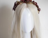 Burgundy and Gold Floral Crown by PANMILLI - Gothic Bridal Tiara, Fall Wedding Hair Accessory, Handmade Flower Headpiece, Boho Queen Crown — image 8