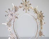 Gold Celestial Starburst Crown - Star Halo Headpiece Rhinestones - Sun Goddess Tiara - Starlit Bridal Hair Accessory - Handmade by Panmilli — image 6