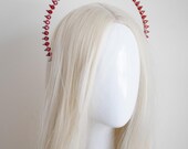 Red Teardrop Halo Crown - Red Rhinestone Halo Headband - Crystal Saint Headpiece for Gala & Editorial - Metal Hair Accessory - By Panmilli — image 4