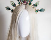 Handmade Crystal Scarab Beetle Tiara – Egyptian Revival Peacock Wedding Crown — image 3