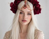 Small Crimson Rose Halo Headpiece: Rhinestone Metal Spikes & Chains, Gothic Glam — image 8