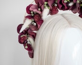 Burgundy Floral Halo Headpiece: Romantic Photoshoot Crown — image 7