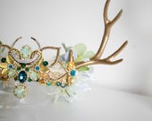 Enchanted Forest Fairy Crown: Golden Antlers, Rhinestones & Faux Florals — image 7