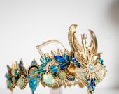 Egyptian Goddess Crown - Cleopatra Headpiece with Blue Rhinestones Handmade - Gold Phoenix Tiara for Festivals, Galas, Cosplay by Panmilli — image 5