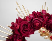 Small Crimson Rose Halo Headpiece: Rhinestone Metal Spikes & Chains, Gothic Glam — image 5