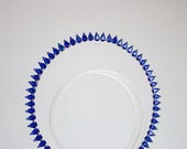 Deep Blue Crystal Halo Crown, Sapphire Rhinestone Celestial Tiara, Avant Garde Hair Accessory — image 4