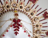 Red and Gold Sunburst Crown, Floral Goddess Headpiece with Forehead Jewelry, Celestial Queen Headdress for Cosplay & Festivals by Panmilli — image 7