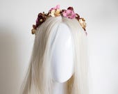 PANMILLI Flower Headband - Gold & Pink Enamel Floral Crown | Burgundy Beaded Hair Accessory for Wedding, Bridal or Party | Crystal Accent — image 2