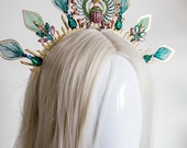 Handmade Crystal Scarab Beetle Tiara – Egyptian Revival Peacock Wedding Crown — image 7