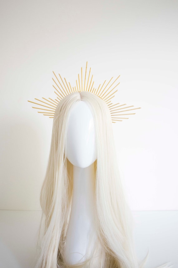 large Gold Sun Crown Headpiece: Goddess Bridal Headband