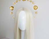 Gold Flower Halo Crown: Bridal Goddess Headpiece — image 1
