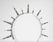 Black Crystal Sunburst Crown - Gothic Halo Headpiece, Celestial Bride Tiara, Dark Queen Spiked Headband, Alt Wedding Hair Piece PANMILLI — image 6