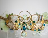 Enchanted Forest Fairy Crown: Golden Antlers, Rhinestones & Faux Florals — image 2