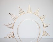Golden Sunburst Halo Crown, spike Celestial Headband, Modern Tiaras, Bridal Sun Headpiece, Celestial Festival Accessory, Gold Metal halo — image 5