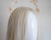 Gold Starburst Halo Crown, Celestial Crystal Headband, Star Bridal Tiara, Rhinestone Sunburst Headpiece, Festival Hair Accessories, Panmilli — image 8