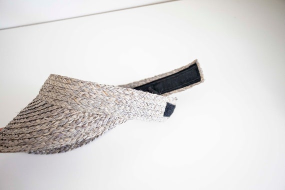 Grey Raffia Straw Sun Visor: Crownless Beach Vacation Cap
