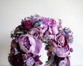 Handcrafted Purple Peony Rose Flower Crown, Boho Bridal Halo, Festival Wreath — image 4