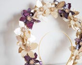 Floral Halo Crown, Purple Gold Flowers, Celestial Wedding Tiara, Baroque Bridal Headpiece — image 6