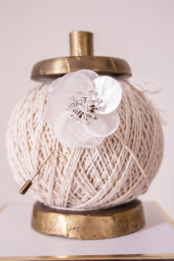BROOCH - CORSAGE - Boutineer, Handmade brooch, natural freshwater shell flower,