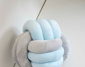 Two-Tone Grey & Blue Knot Pillow: Modern Home Decor — image 6