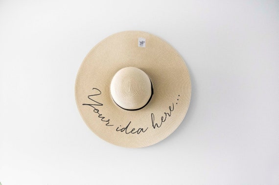 Beige Floppy Sun Hat: Personalized Custom Text