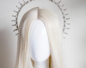 Silver Crystal Halo Crown, Rhinestone Sunburst Headband, Bridal Tiara, Goddess Hair Jewelry — image 1