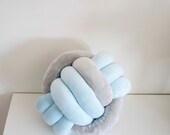 Two-Tone Grey & Blue Knot Pillow: Modern Home Decor — image 4